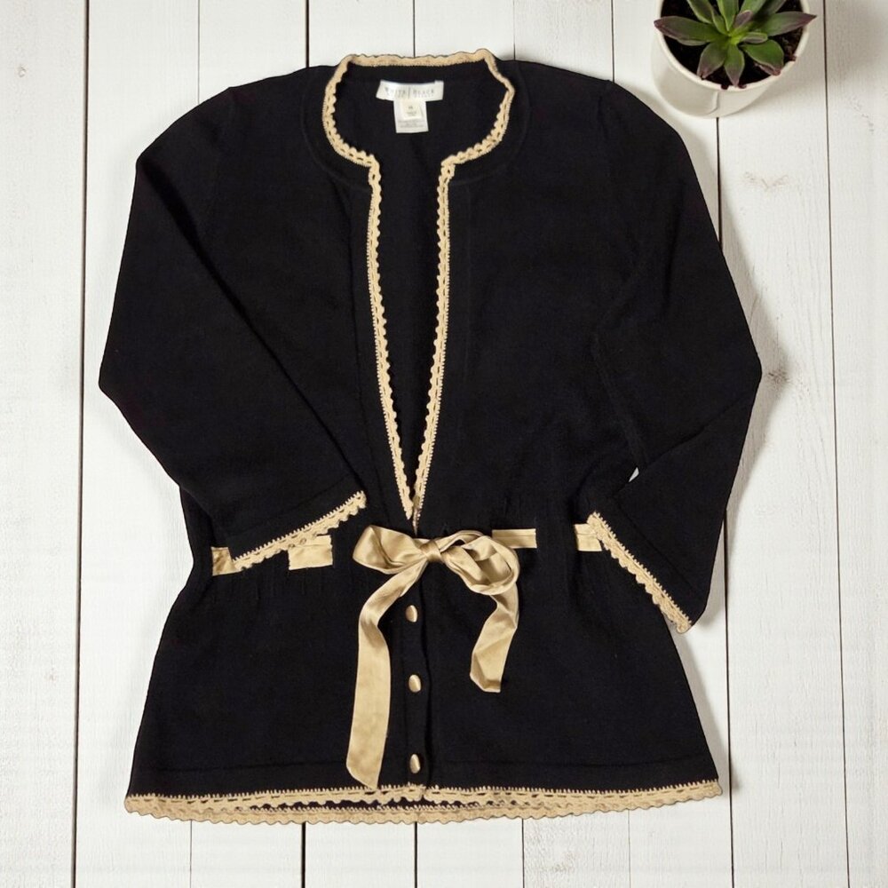 Vintage WHITE HOUSE BLACK MARKET Tan Ribbon Button Cardigan Sweater XS